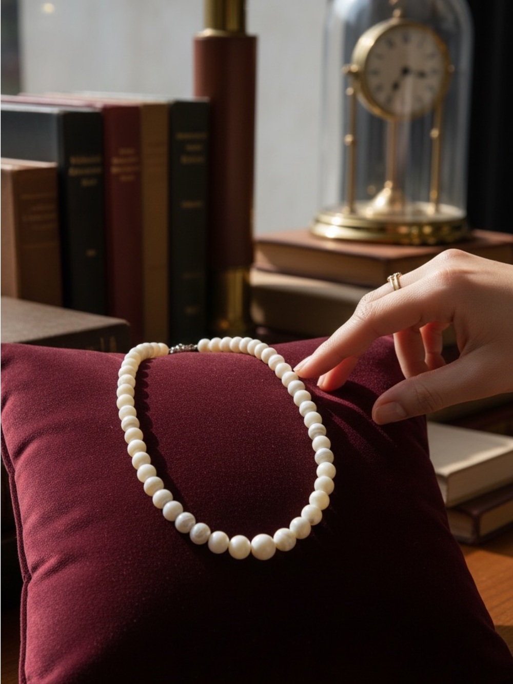 Vintage Genuine Mother of Pearl Bead Necklace w/ Barrel Clasp